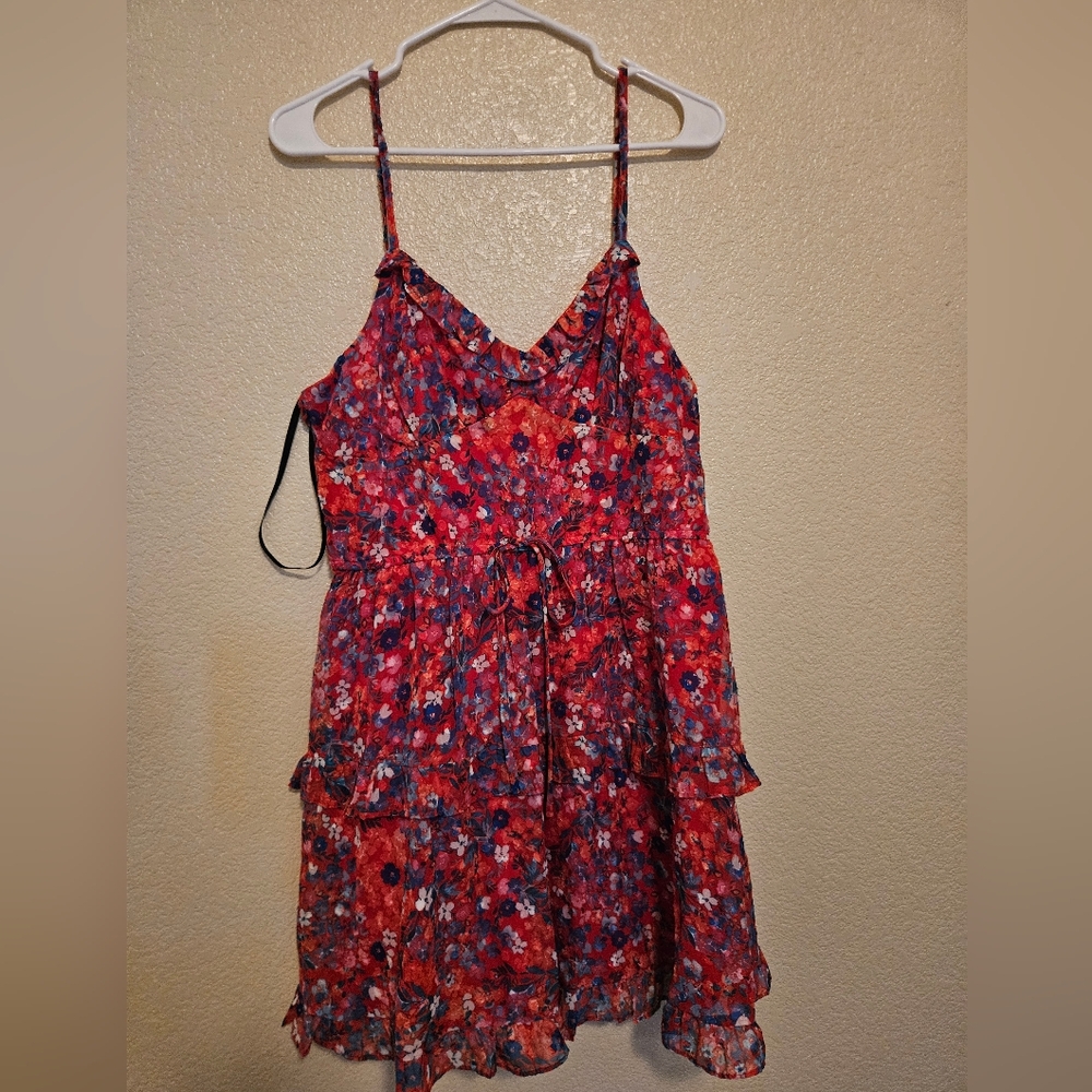 Floral Red Ruffled Dress